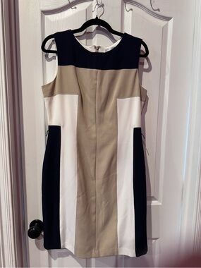 Sandra Darren Colorblock Midi Dress in Black, White & Tan